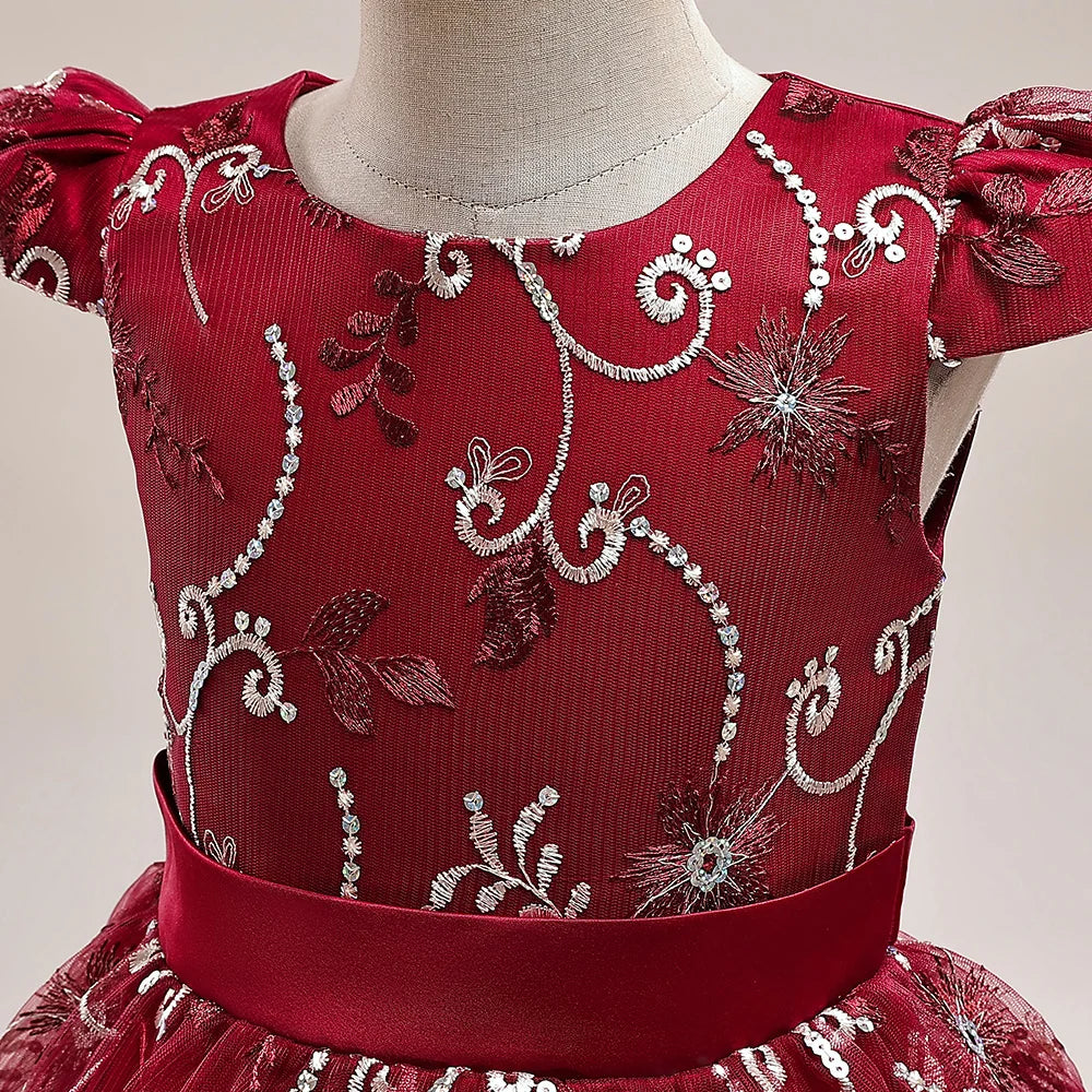 Embroidery Flower Bride maids Girls Party Dresses