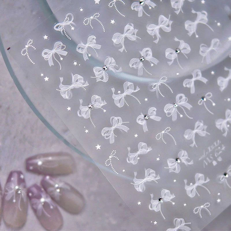 3 D White Bow knot Flower Nail Art Sticker