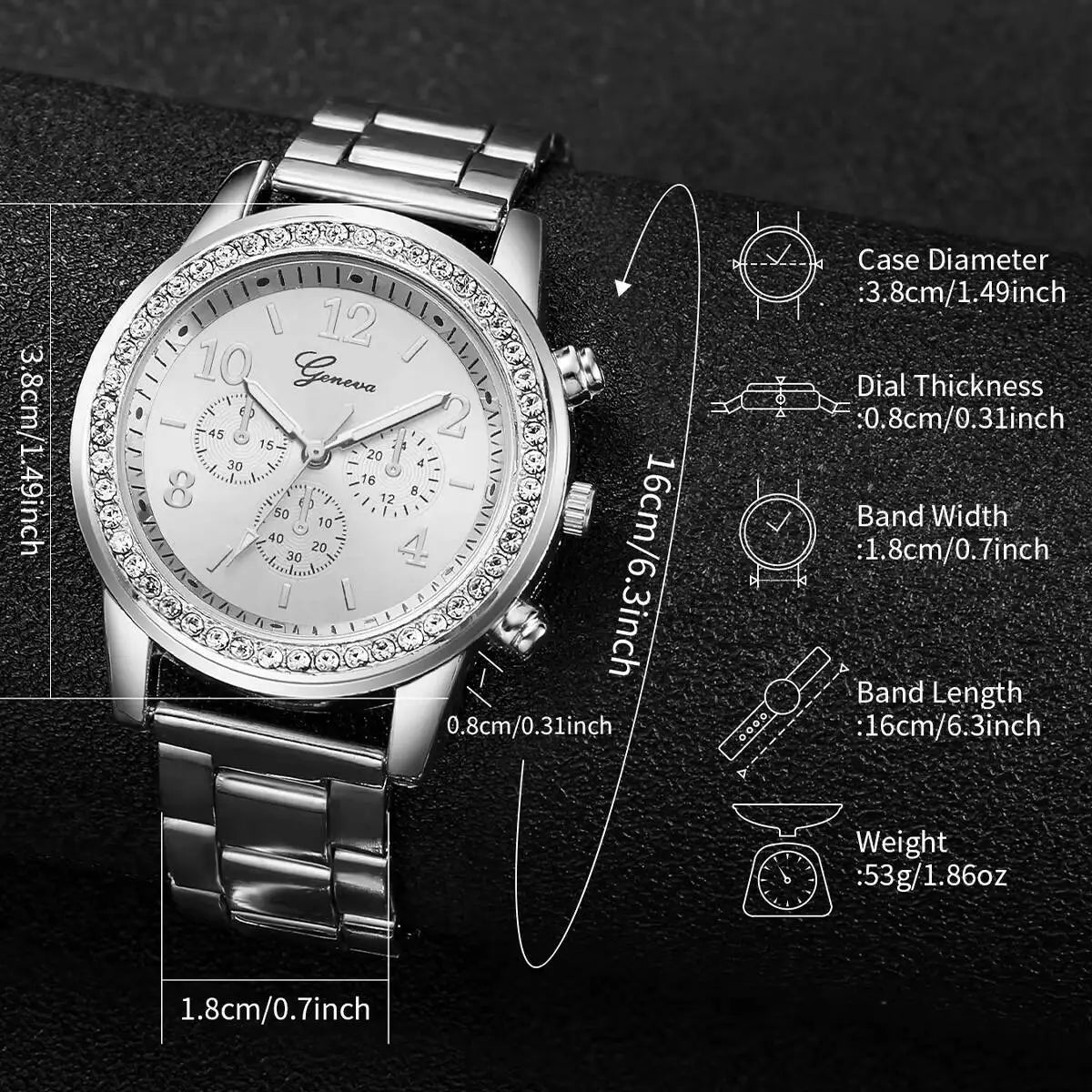Fashion Rhinestone Women Watch+Jewelry