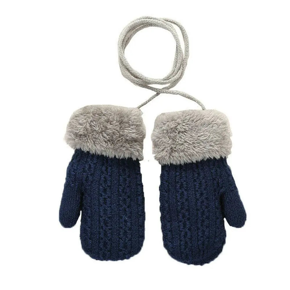 Warm Knitted Mittens with Neck String