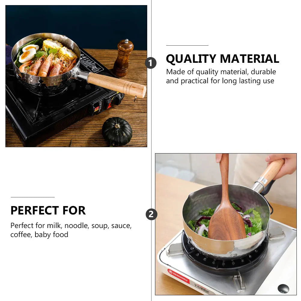 Wooden Handle Soup Pot Stainless Steel Cooking Pot With Lid For Milk Noodle Sauce Baby Food Thickened Stew Pan Kitchen Cookware