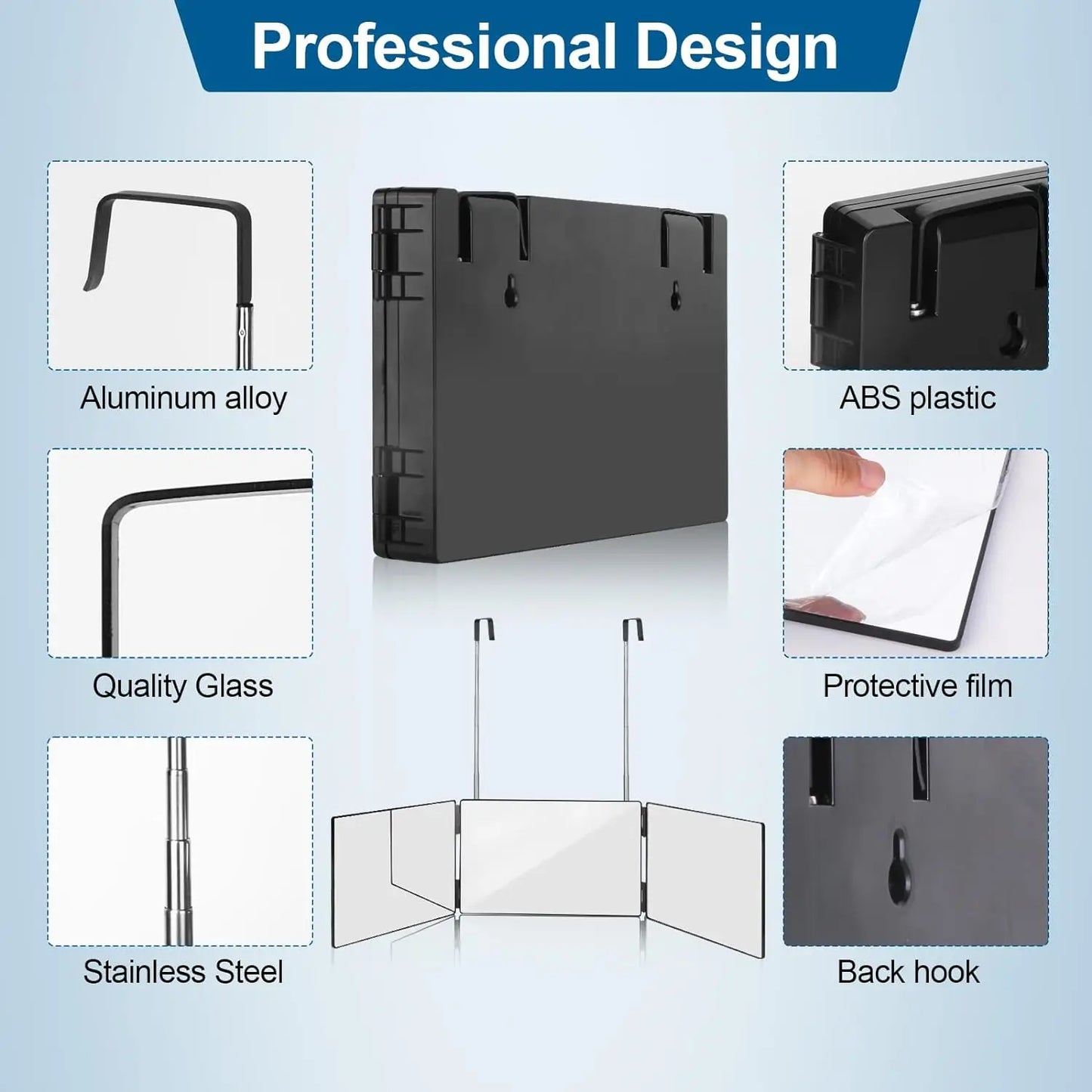 Black Portable 360 Trifold Mirror