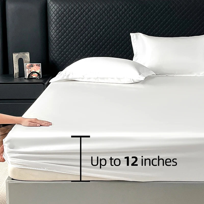 Satin Elastic Fitted Sheet Solid Mattress Cover