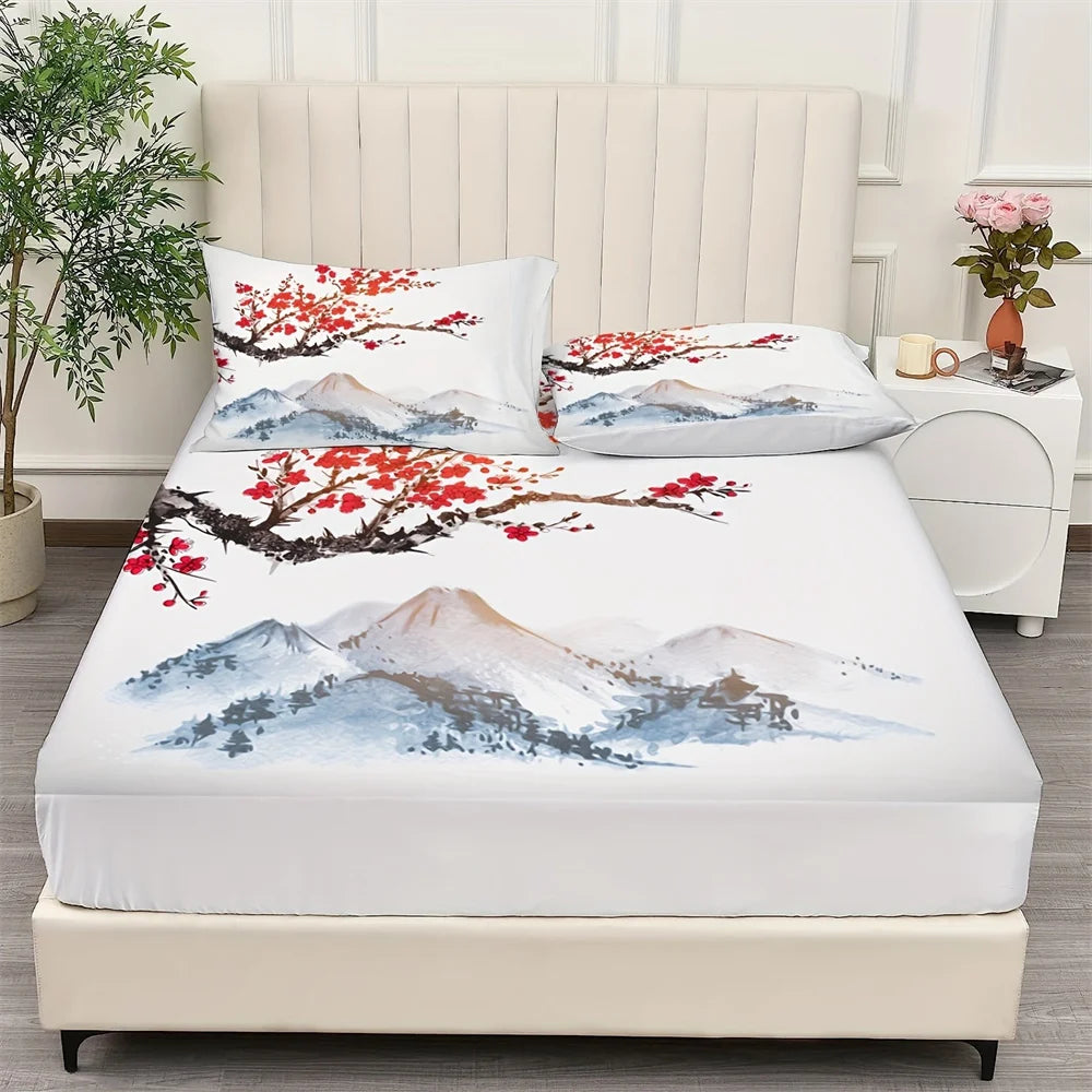 Painting Plum Mountains Print Mattress Covers
