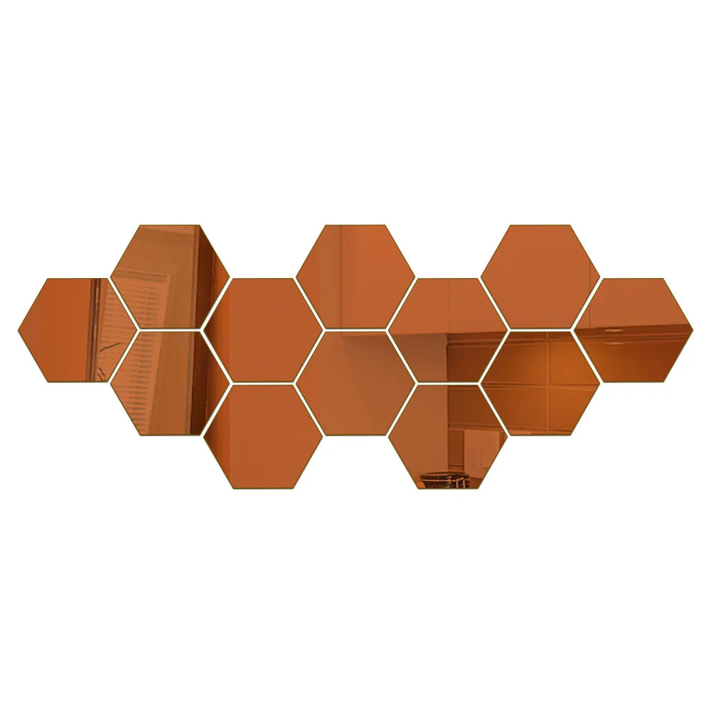 6/12 pcs 3-D Hexagon Mirror Wall Sticker