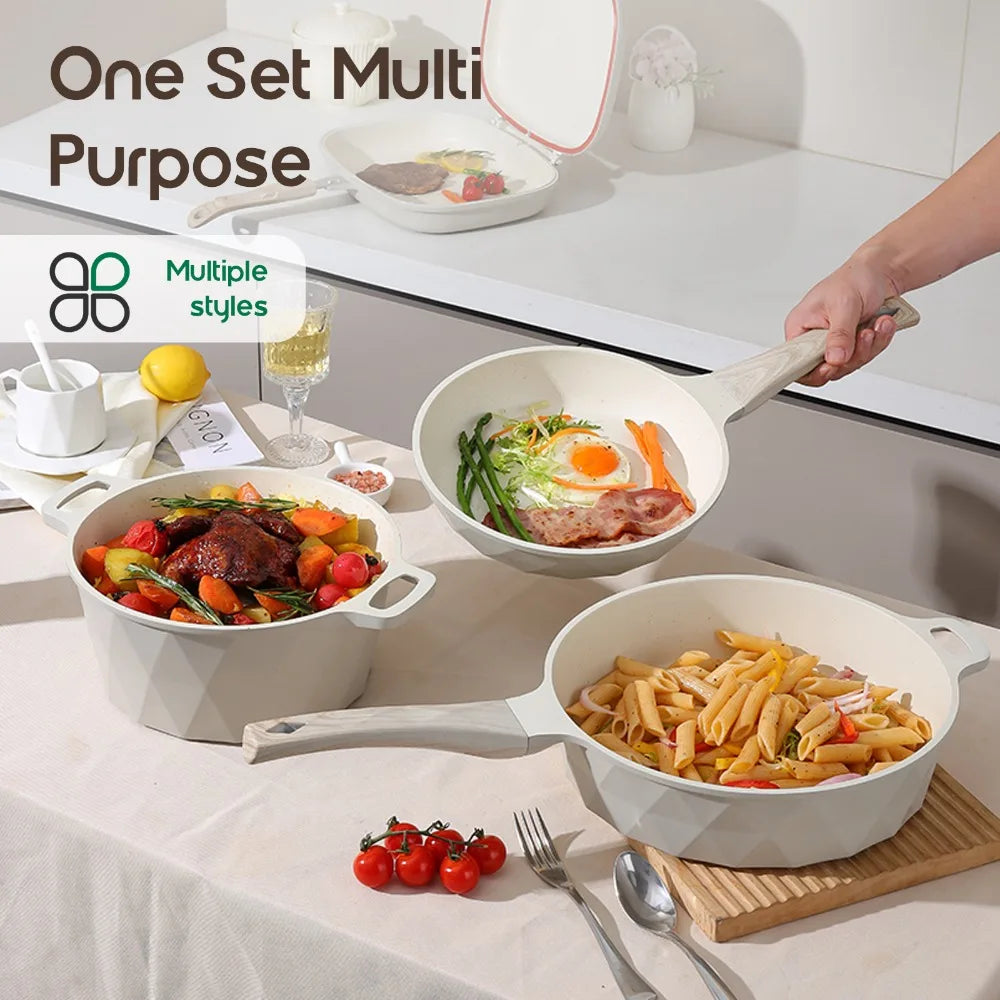 DONNOR 21pcs Pots and Pans Set Medical Stone Cookware Sets Non Stick Induction Cooker Natural Gas Kitchen Cookware Set