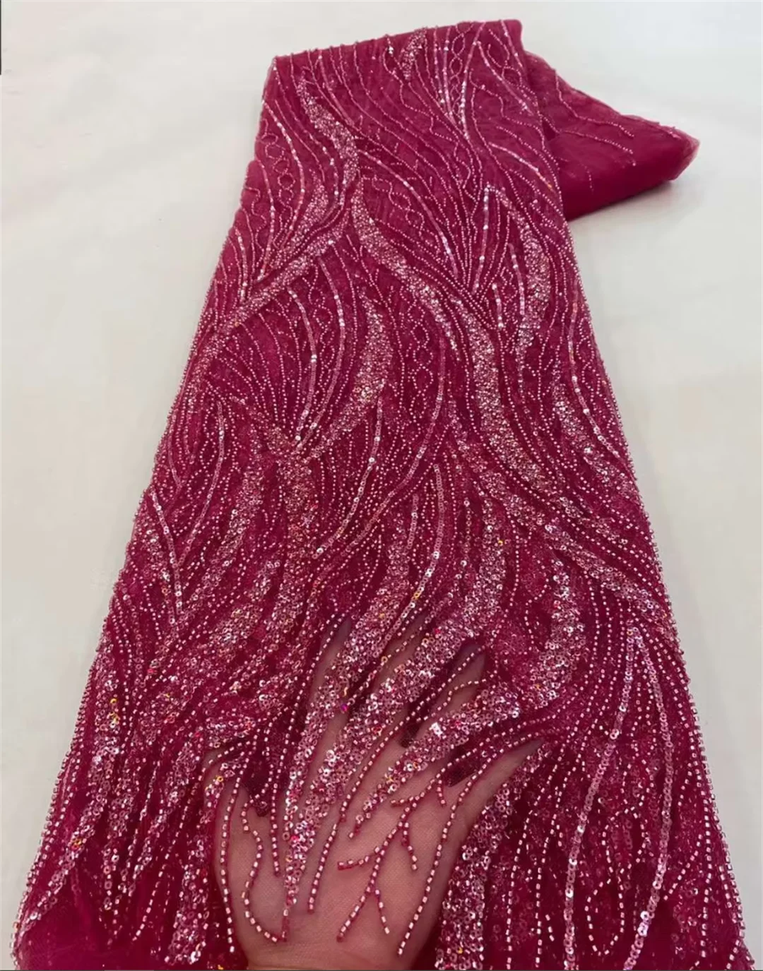 Gold African Tulle Lace Fabric 2025 French Net Sequins Fabric Sewing Embroidery With Beads Lace Tulle Mesh Nigeria Dress 5 Yards