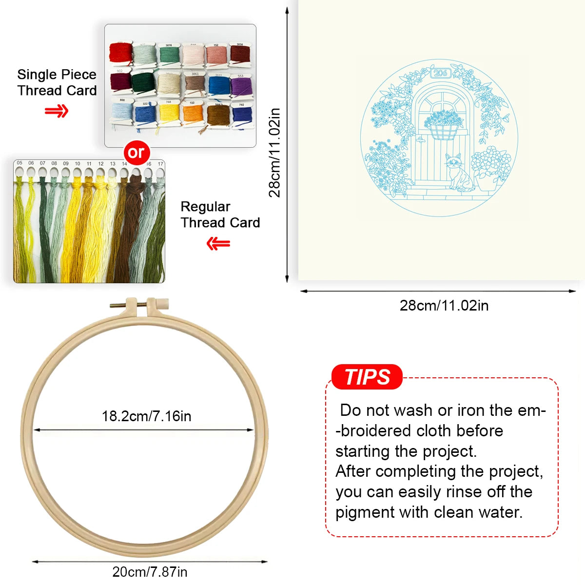 Front Door Cat Embroidery Starter Kit DIY Cross Stitch Set for Beginner Printed Sewing Art Handcraft Home Decor Needle Art