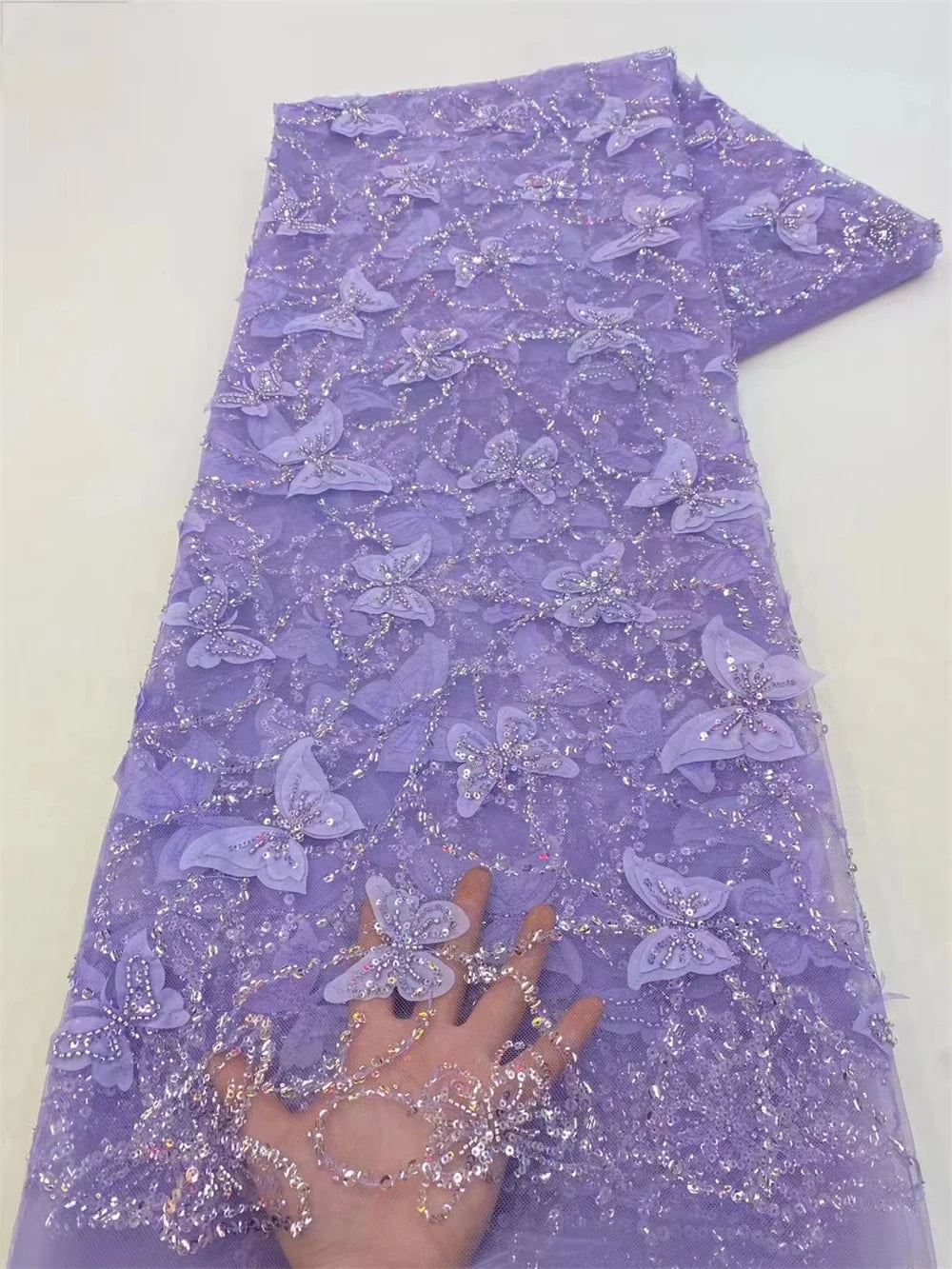 African Heavy Beaded Lace Fabric 2025 High Quality 5 Yards Nigerian Sequins Tulle 3D Fabric Material For Wedding