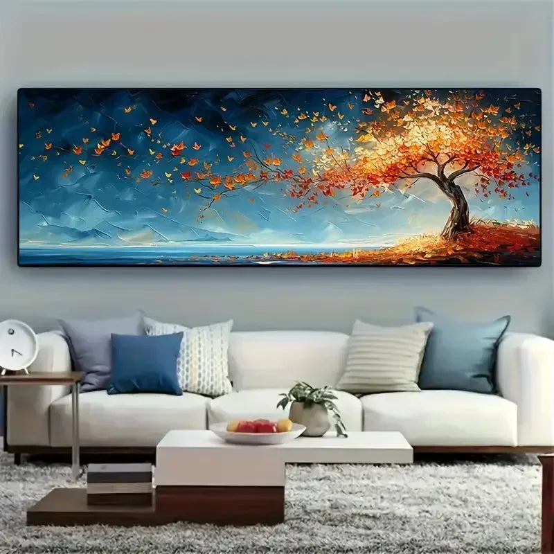 Large size Abstract Canvas Poster Red Yellow Tree of Life Wall Art Print Painting Pictures for Modern Living Room Bedroom Decor