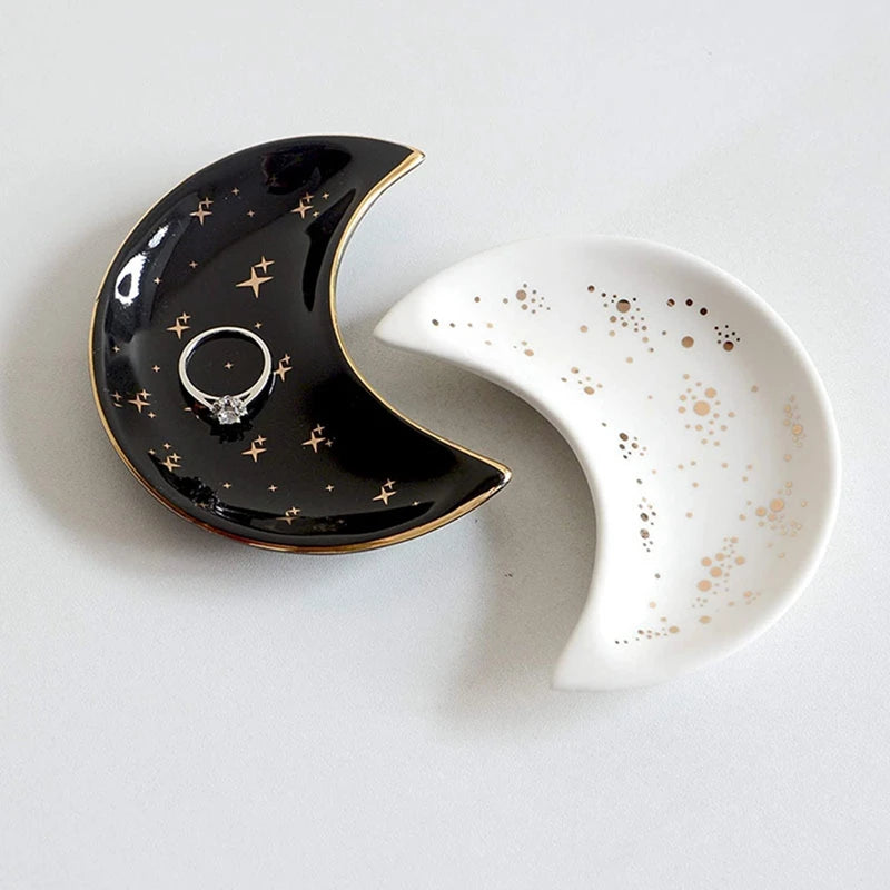 Nordic Ceramic Moon Shape Small Jewelry Dish Earrings Necklace Ring Storage Plates Fruit Dessert Display Bowl Decoration Trays