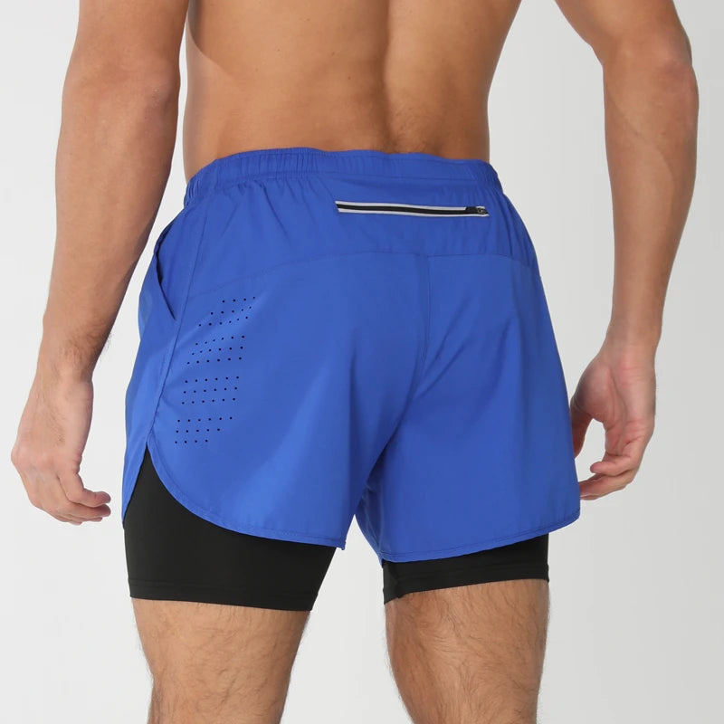 Men's breathable double-layer 2-in-1 fitness shorts