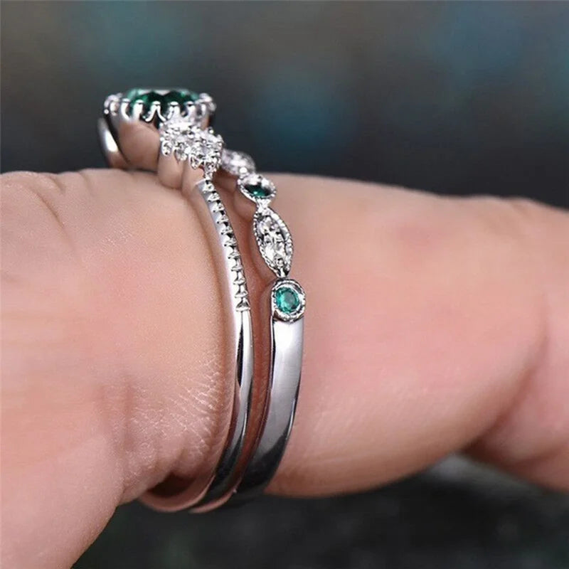 Ring Set with Emerald Zircon Crystals