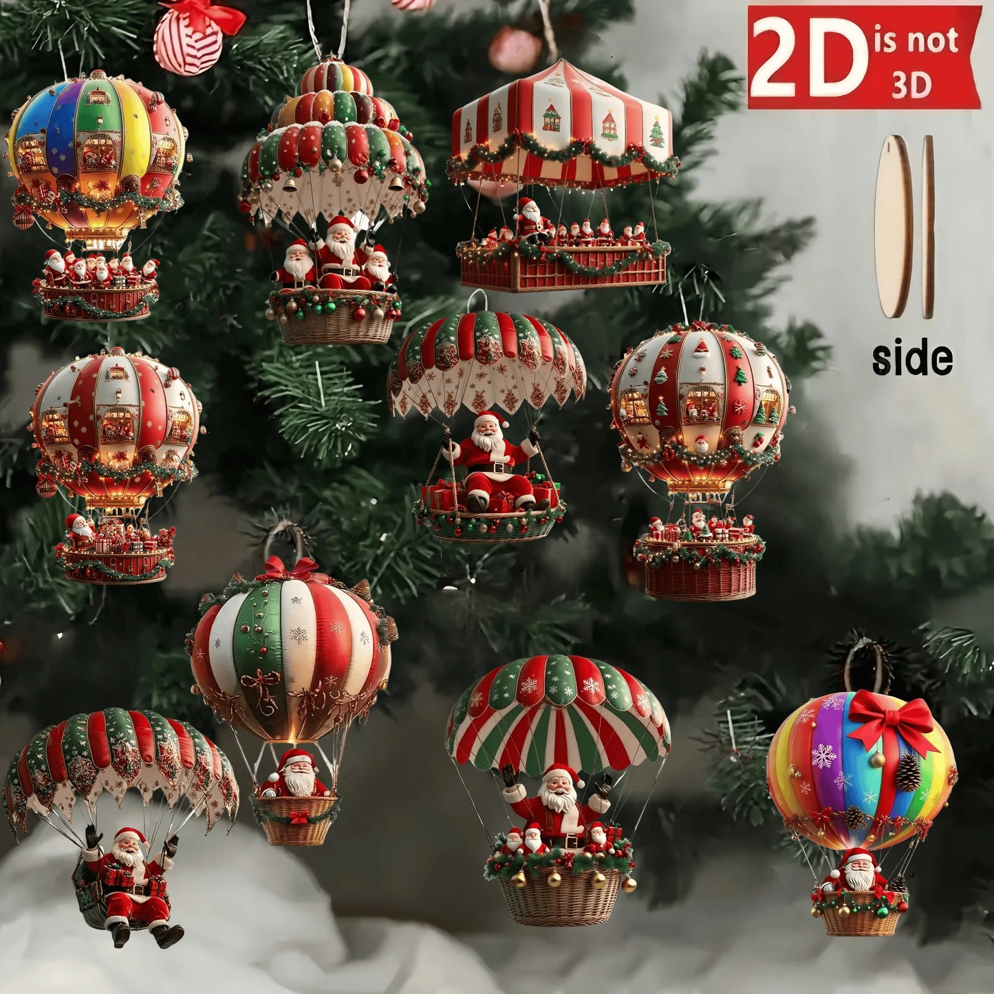 10Pcs Christmas Wooden Hot Air Balloon
