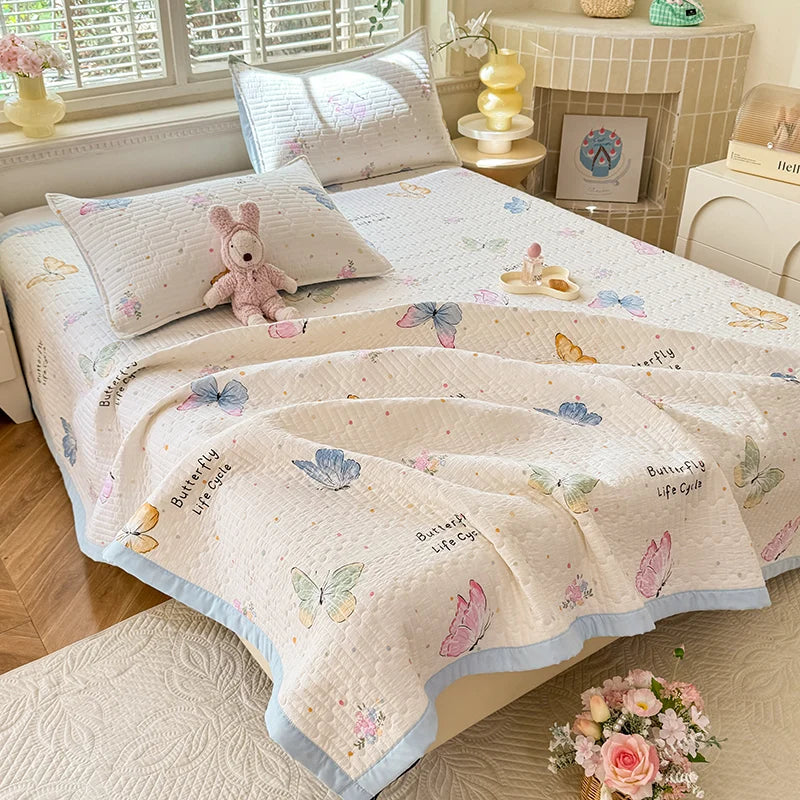1pc Quilted Bedspread for Beds Thick Blanket for Bed Single/Queen/King Size Flower Printed Quilted Bed Cover Soft Bedspreads