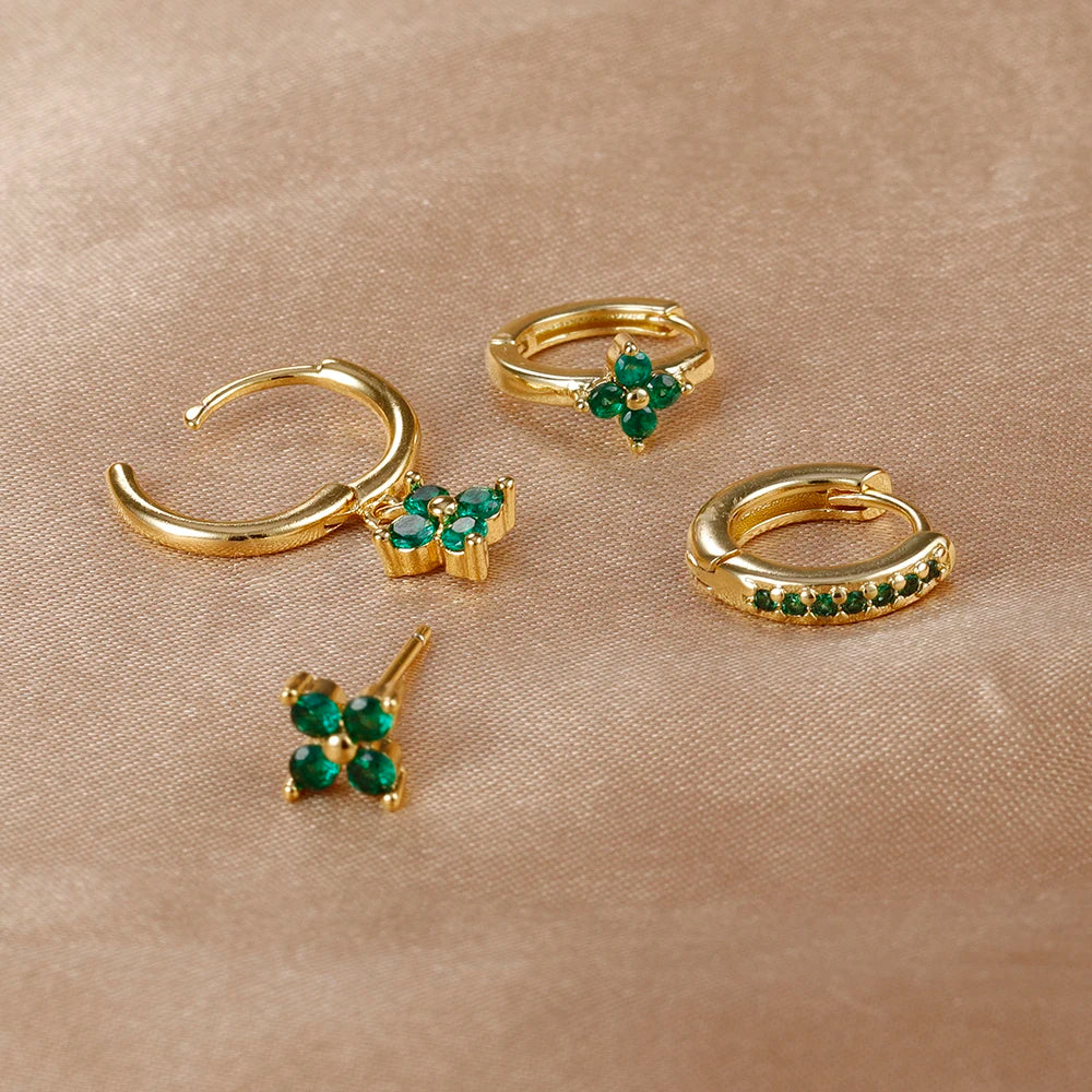 Cubic Zircon Flower Hoop Earrings