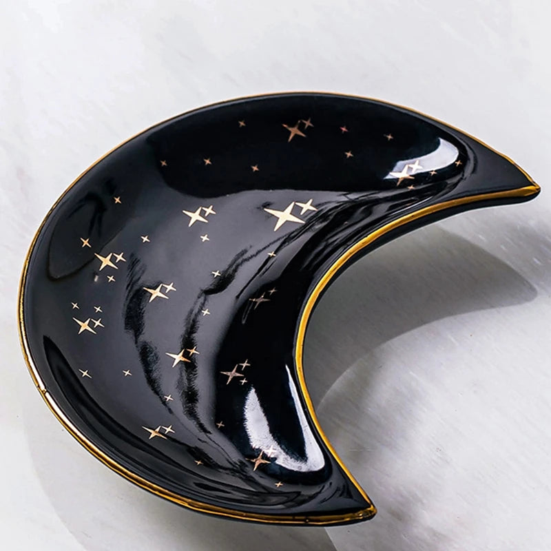 Nordic Ceramic Moon Shape Small Jewelry Dish Earrings Necklace Ring Storage Plates Fruit Dessert Display Bowl Decoration Trays