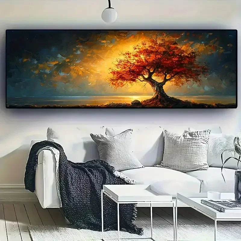 Large size Abstract Canvas Poster Red Yellow Tree of Life Wall Art Print Painting Pictures for Modern Living Room Bedroom Decor