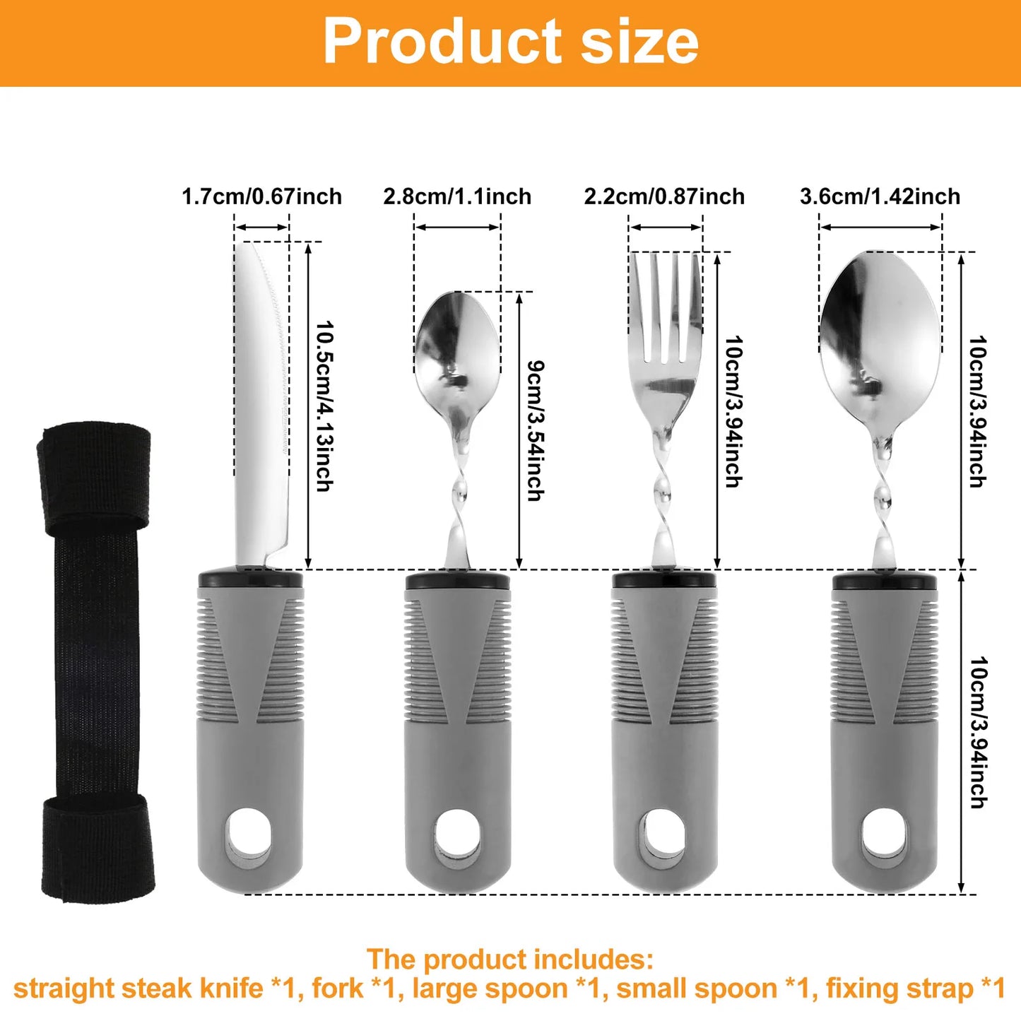 4pcs Adaptive Utensils Set Knife, Fork, Spoons Stainless Steel Adaptive Utensils for Hand Tremors,Elderly, Arthritis,Parkinsons