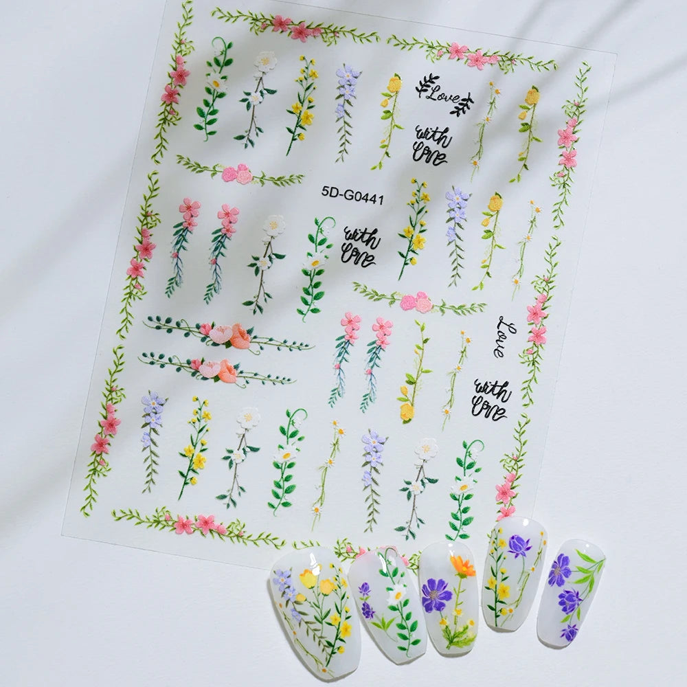 5 D Macron Flower/Fruit Nail Charms Sticker