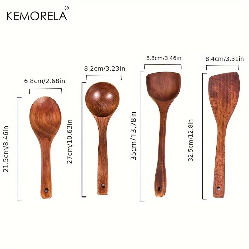 KEMORELA 4PCS Kitchen Utensil Set Kitchen Cooking Tools Wood Shovel Scoop Nonstick Cooking Food Shovel Spatula Spoon Food Shovel