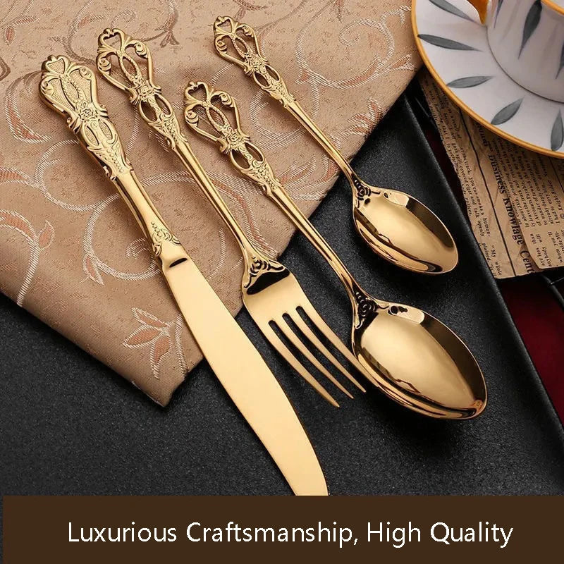 Luxury Gold Stainless Steel Cutlery Set Steak Knife Fork Spoon Tableware Dinnerware Set for Home Restaurant Wedding