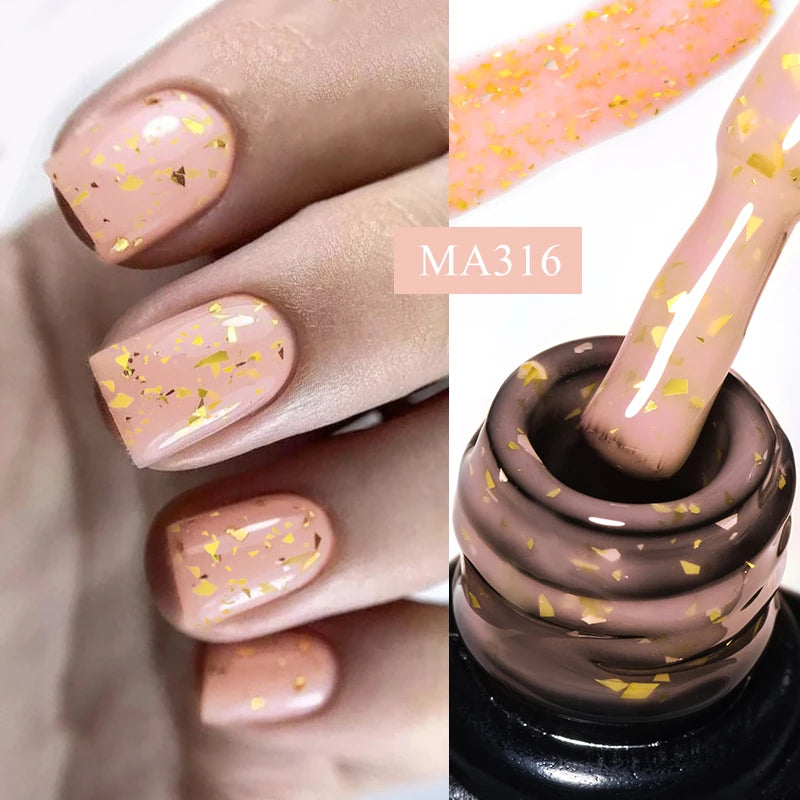 Gold Foil Glitter Rubber Base Nail Gel Polish