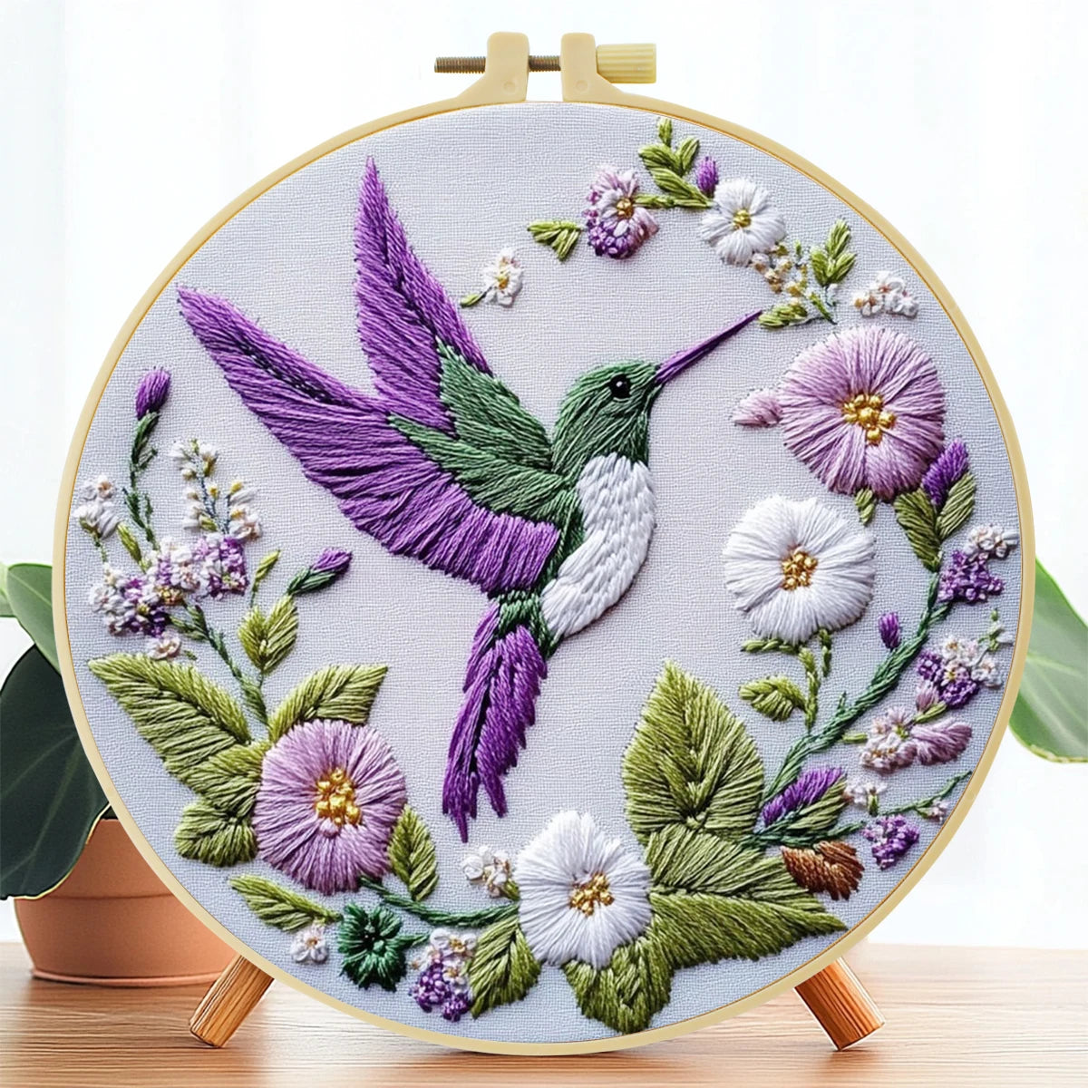 Hummingbird Embroidery Starter Kit DIY Cross Stitch Set for Beginner Printed Sewing Art Craft Painting Home Decor Needle Art
