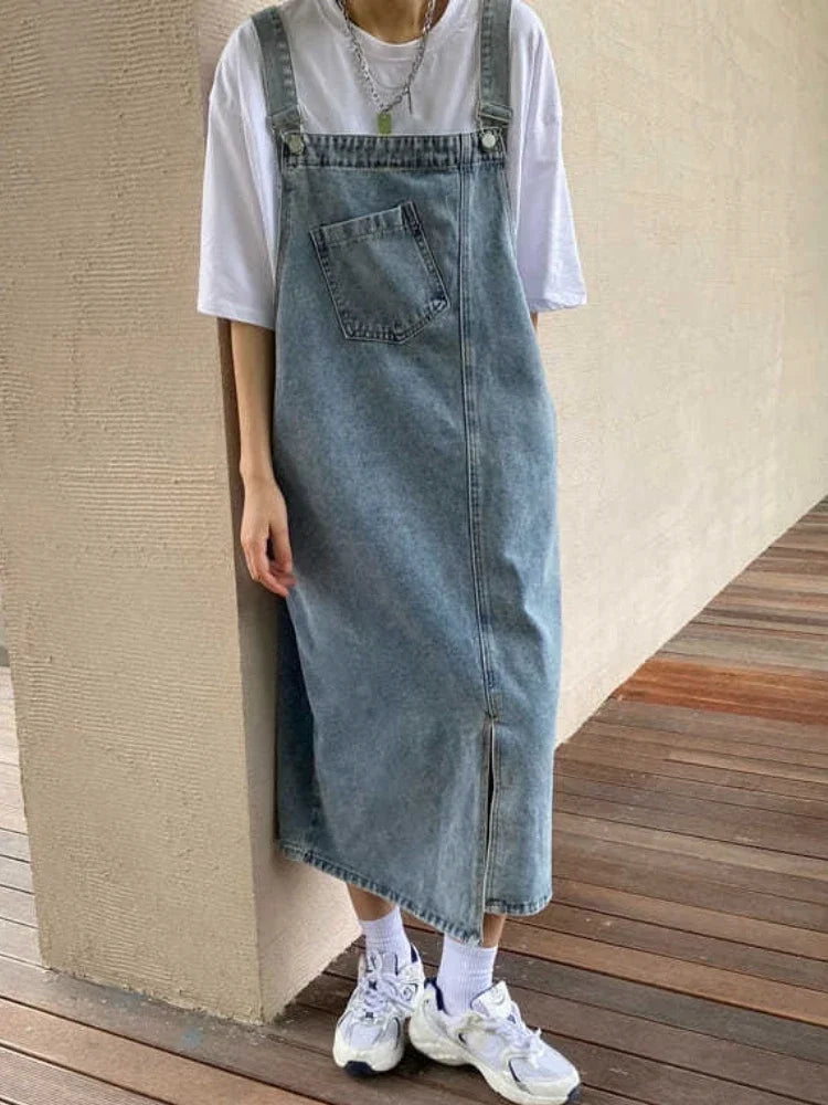 Denim Overall Fashion Female Slip Casual Loose Dress
