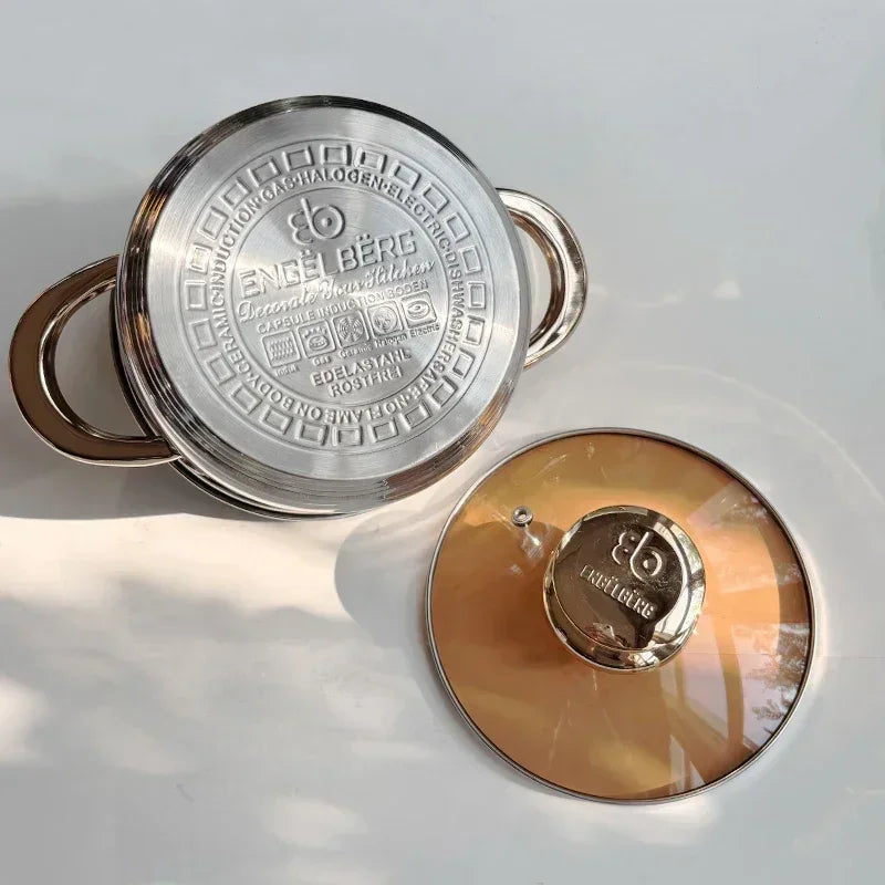 German Style Stainless Steel Cookware set 12pcs cooking pots sandwich bottom kitchen Soup Pot Milk Pots and pans