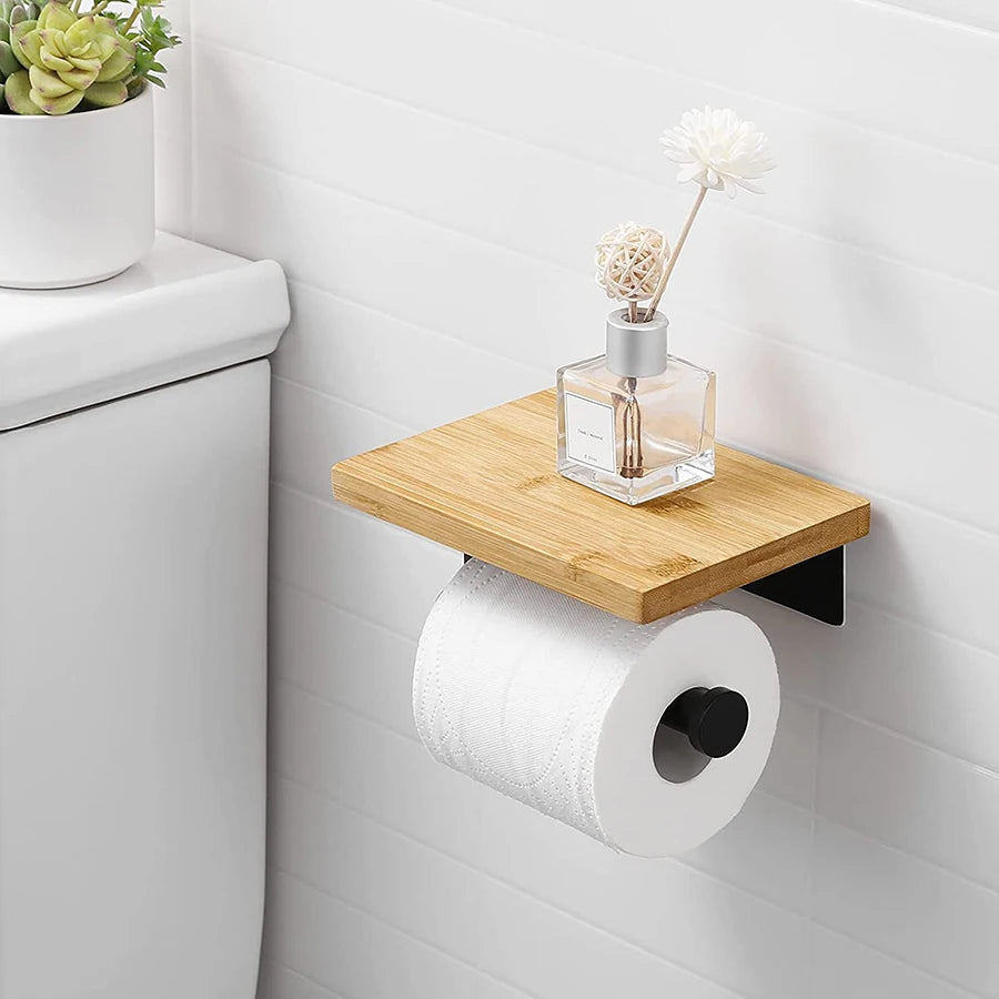 Solid Wood Paper Towel Holder No Punch Bathroom Tissue Box Toilet Cell Phone Paper Roll Paper Holder