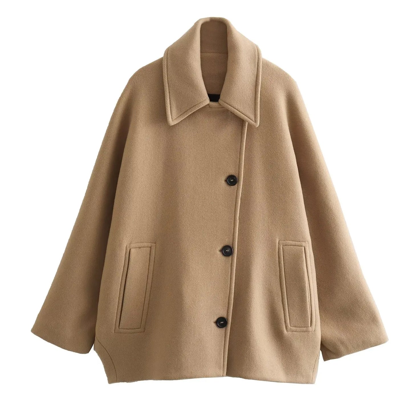 Women's Oblique Button Lapel Double Pocket Warm Jacket