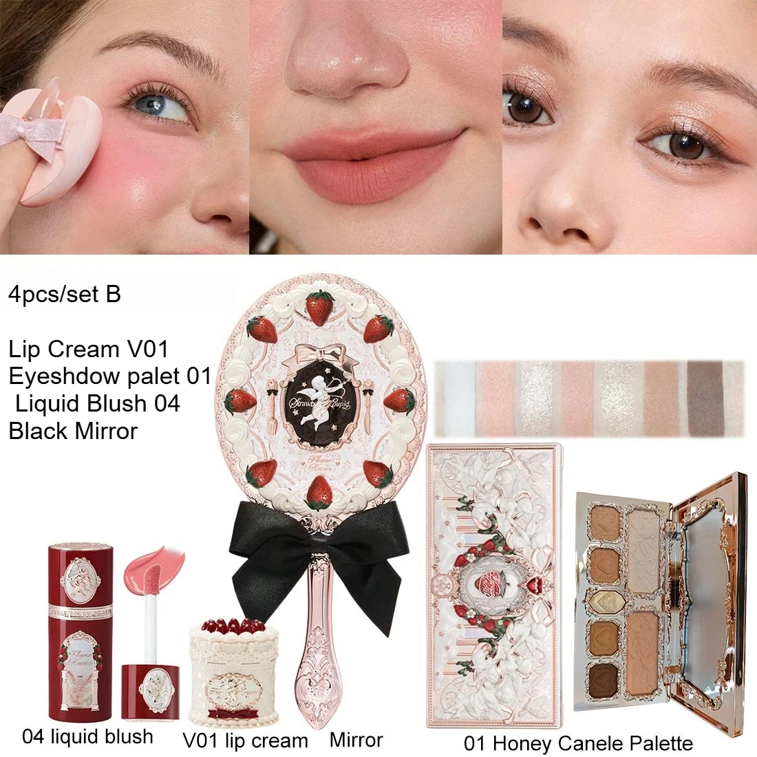 Matte Lip Cream Pressed Powder Liquid Blush Mirror Makeup Kit