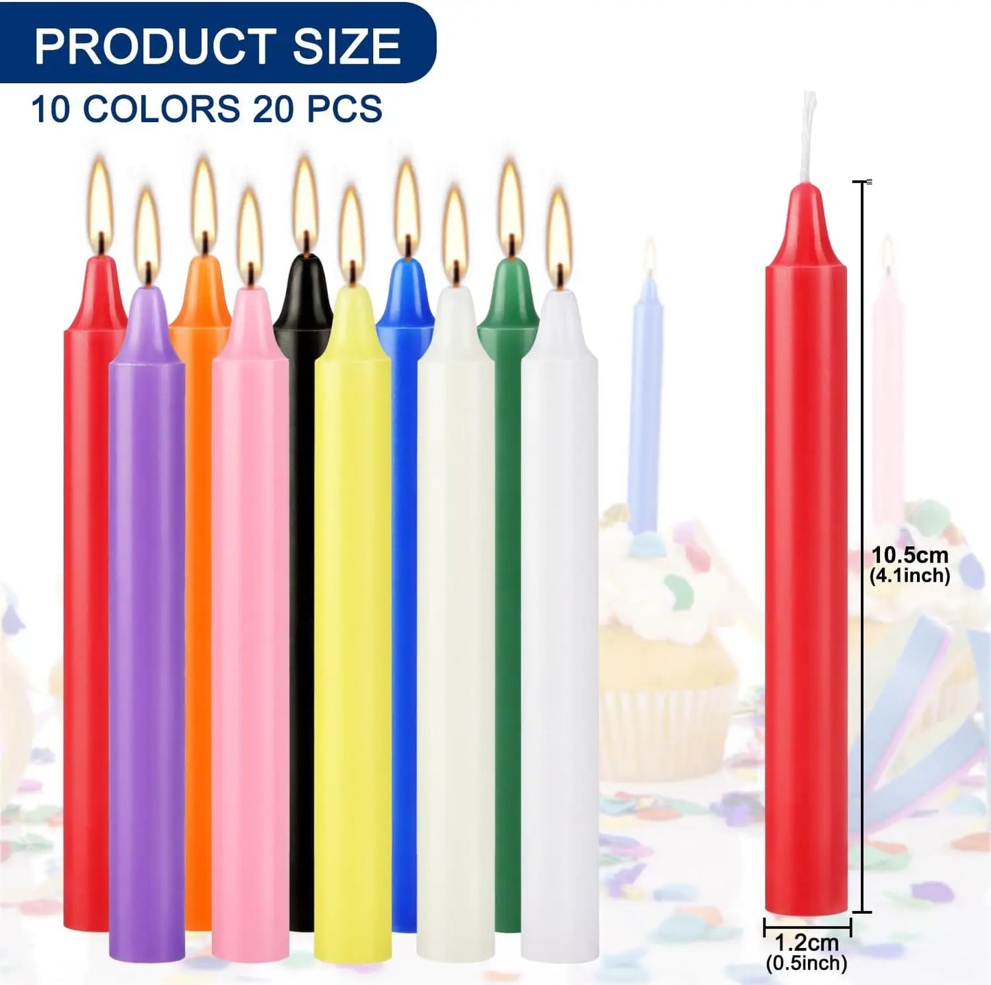 20 Colorfuled Small Waxs, No Drip, Smoke-Free, Scented Candles, Hand-Pulled, High-Quality, Suitable for All Places, and Various Holidays. We Only Uses the Tapered Candles Made of High-Quality Wax, so That the Burning of the C