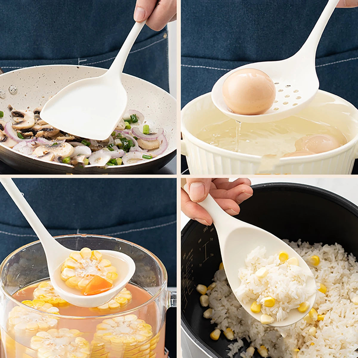 4pcs Silicone Kitchenware Utensils Set Pot Shovel Leaky Spoon Soup Spoon Ladle Cooking Set Party Home Kitchen Tools