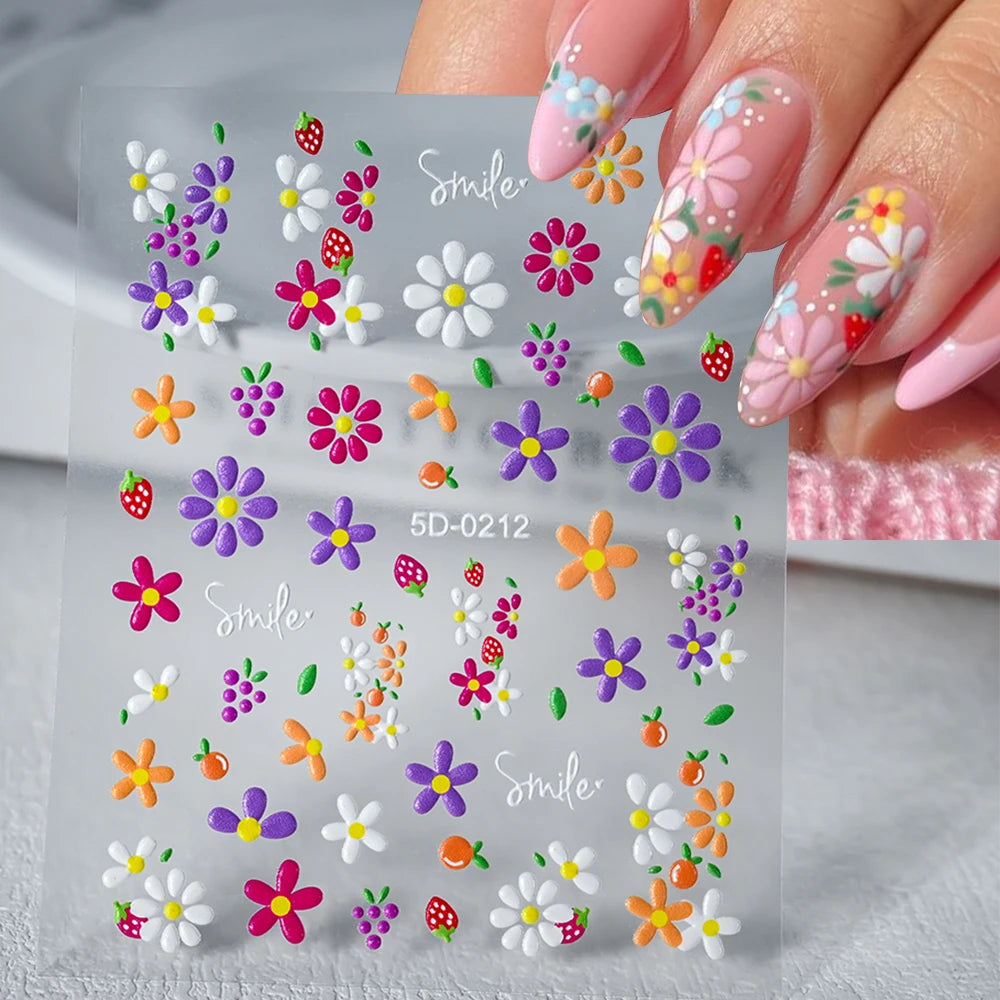 5 D Macron Flower/Fruit Nail Charms Sticker