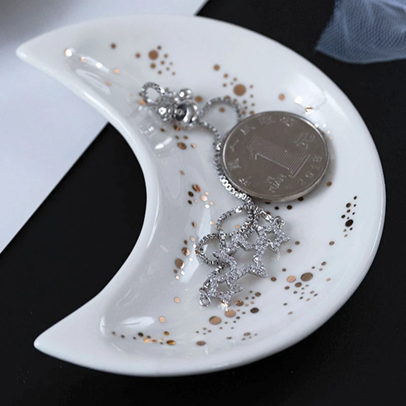 Nordic Ceramic Moon Shape Small Jewelry Dish Earrings Necklace Ring Storage Plates Fruit Dessert Display Bowl Decoration Trays