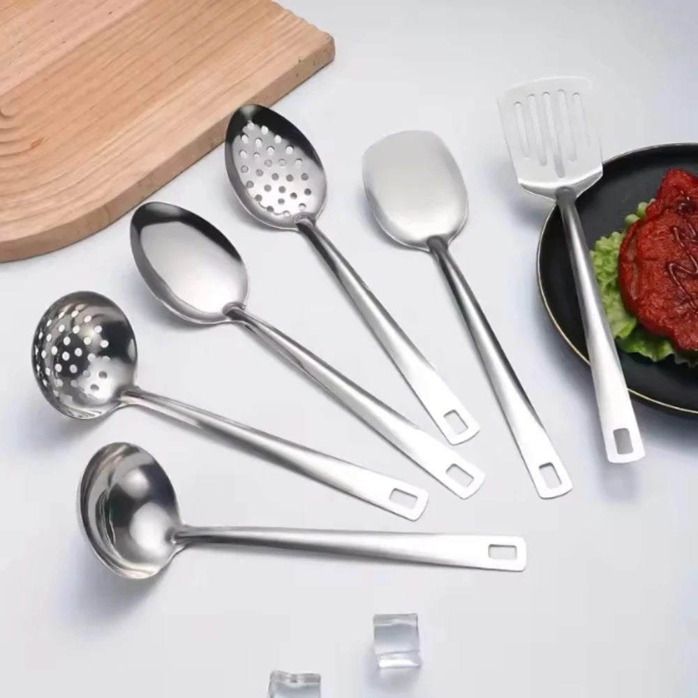 6pcs Stainless Steel Kitchenware Set Public Spoon Spatula Soup Spoon Colander Large Spoon Suitable for Restaurants and Families