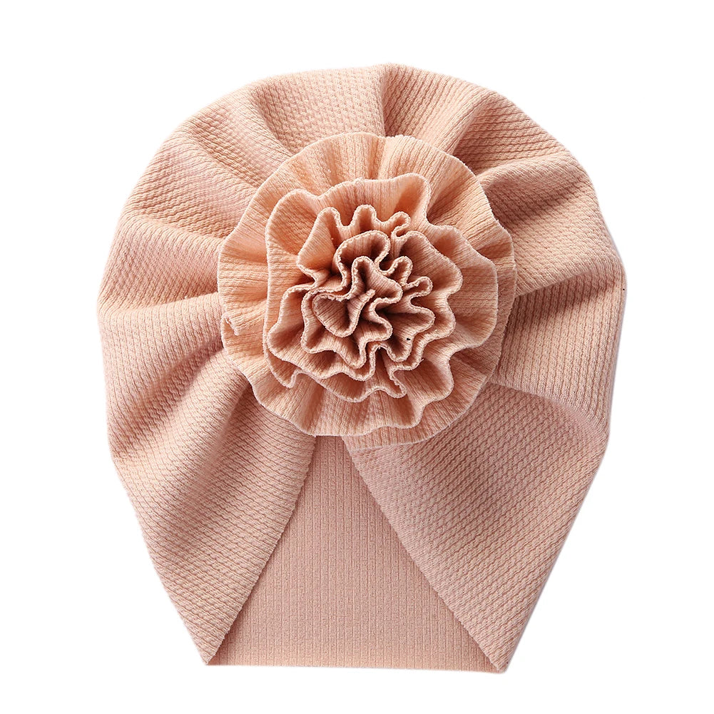Flower Ribbed Turban Baby Hats
