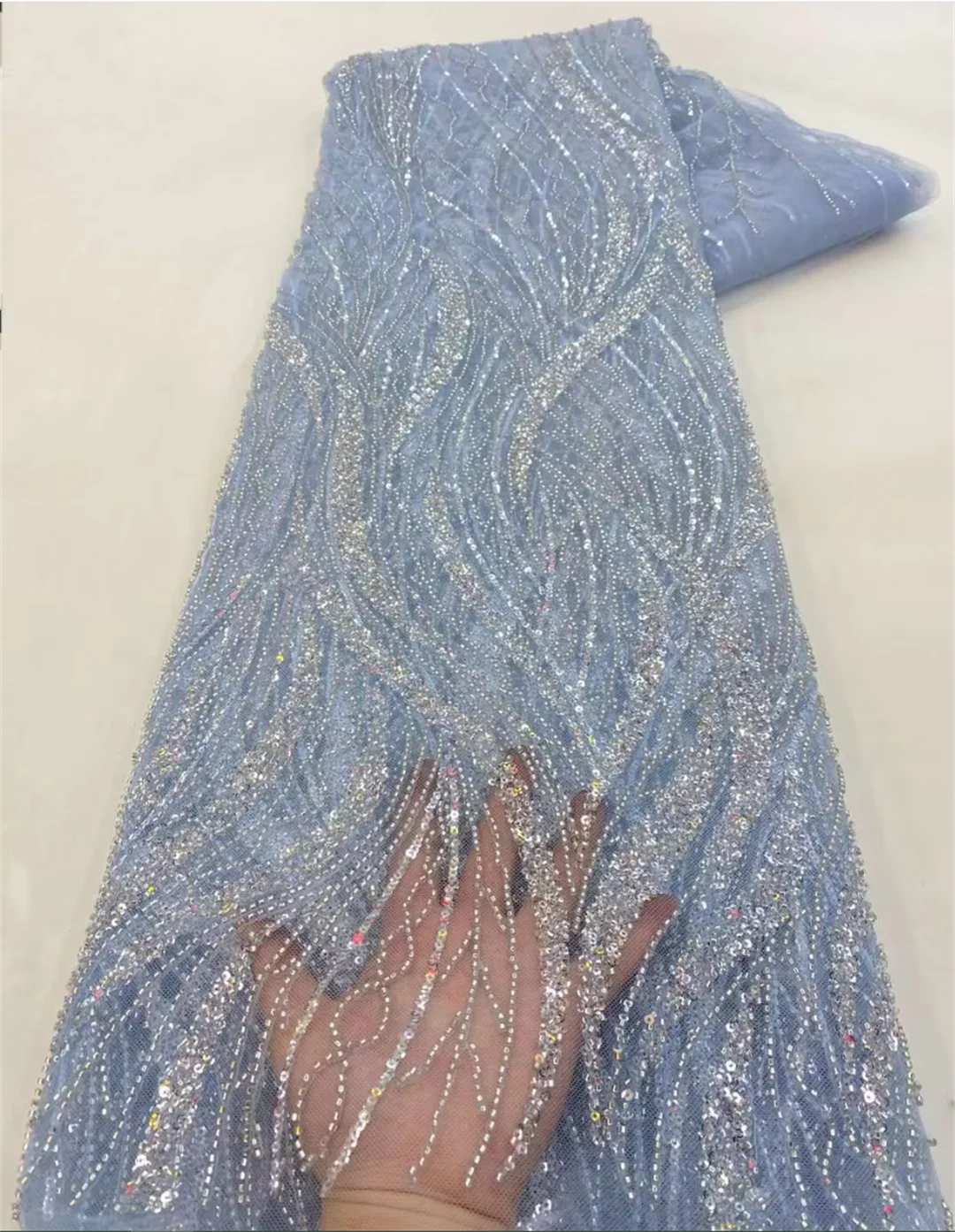 Gold African Tulle Lace Fabric 2025 French Net Sequins Fabric Sewing Embroidery With Beads Lace Tulle Mesh Nigeria Dress 5 Yards