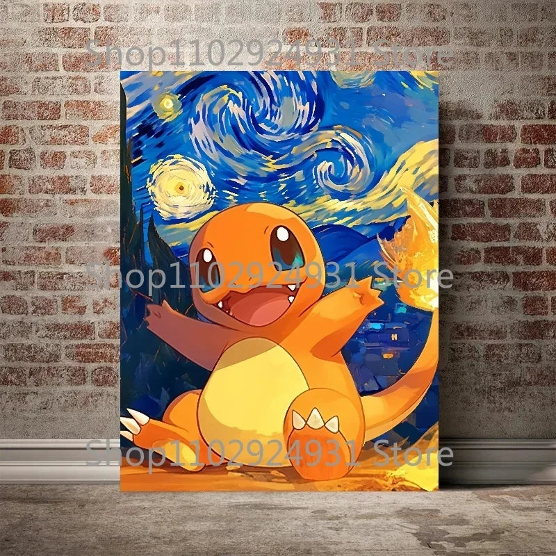 Classic Anime Pokemon Poster Pikachu Gengar Spray Charmander Starry Sky Series Canvas Painting Home Wall Decoration Art Painting