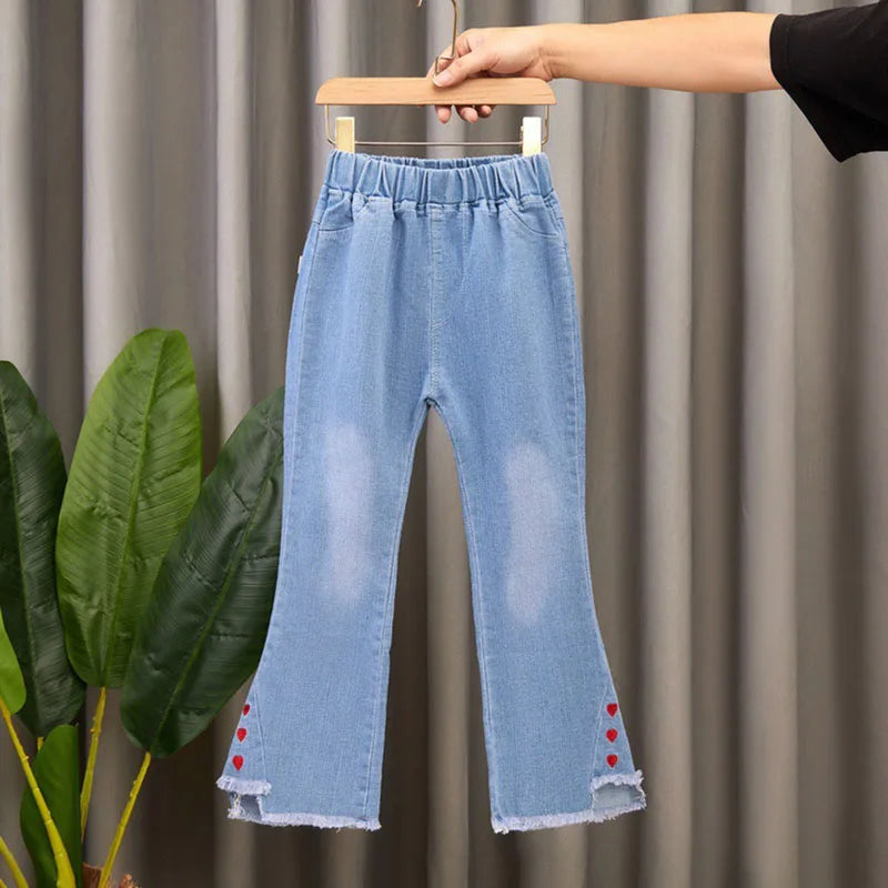 Elastic Leisure Bow Denim Children Flared Pants