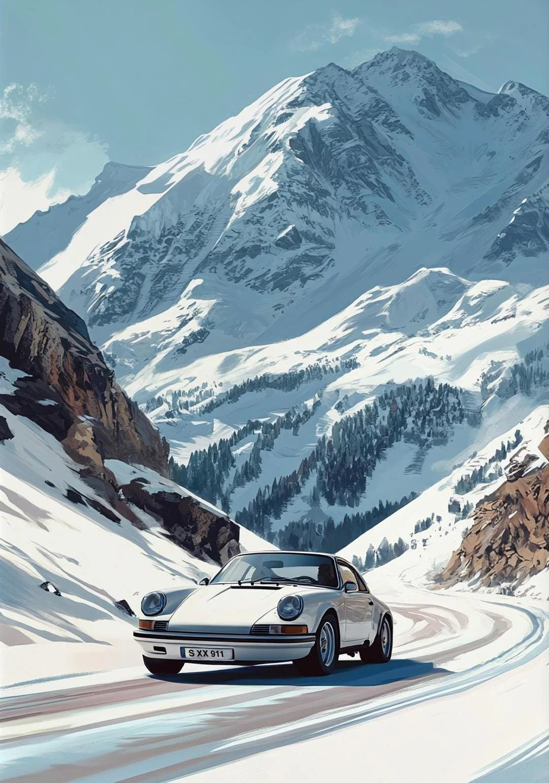 Classic Porsche 911 Alpine Drive Poster Retro Alpine Trip Cartoon Prints Canvas Painting Wall Art Picture Home Living Room Decor