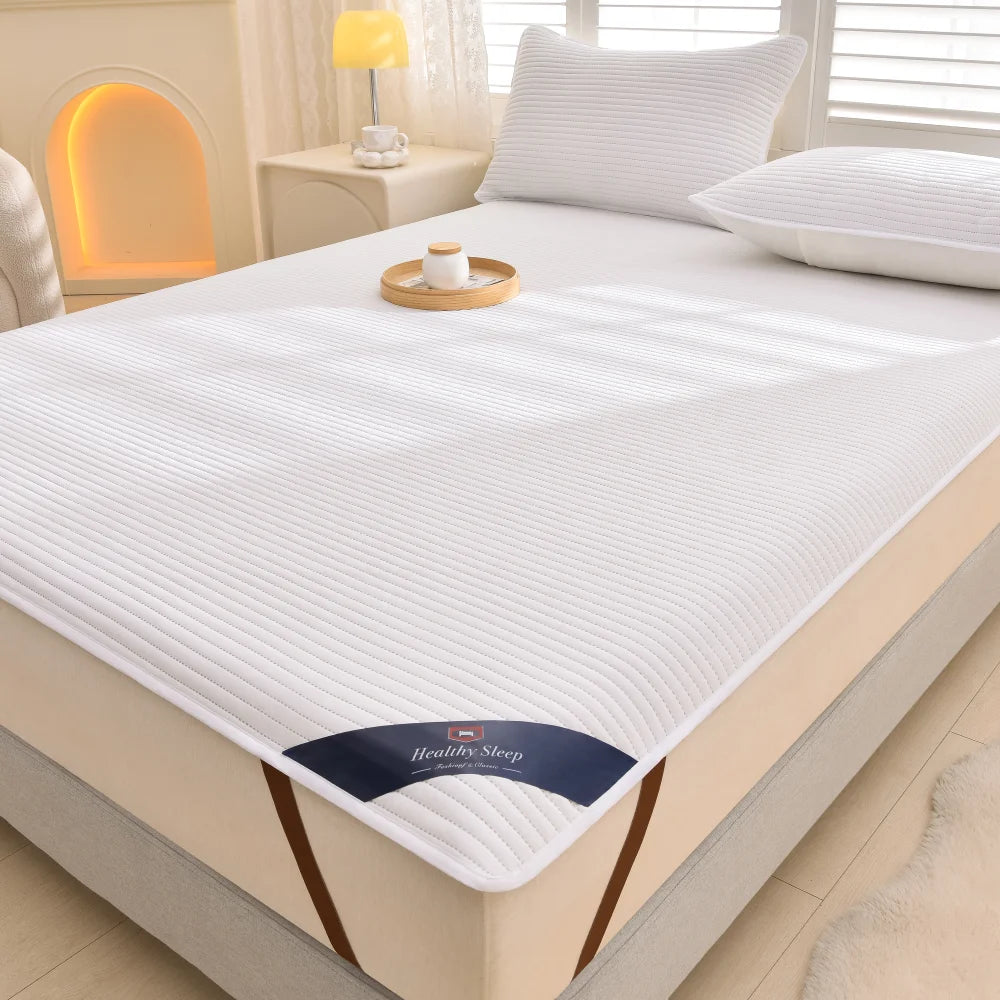 1pc Striped Waterproof Mattress Protector, Comfortable Mattress Cover, Soft and Breathable for Single/Double Beds