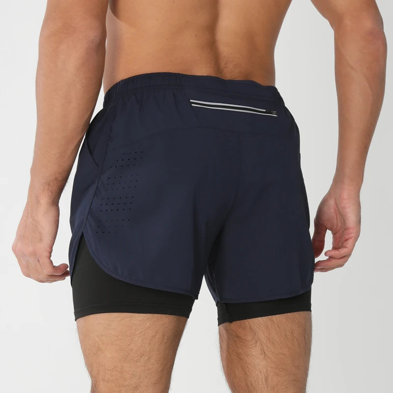 Men's breathable double-layer 2-in-1 fitness shorts