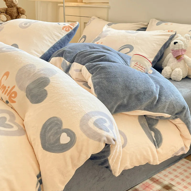 Cute Printed Velvet Duvet Cover Set