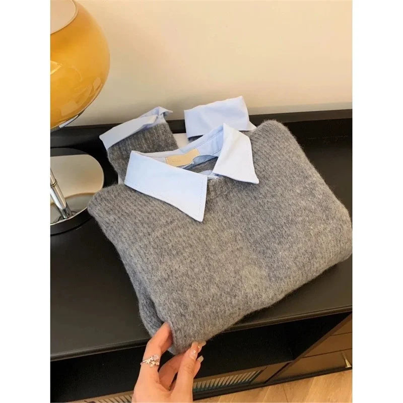 Women's New Knit Sweater With Flip Collar