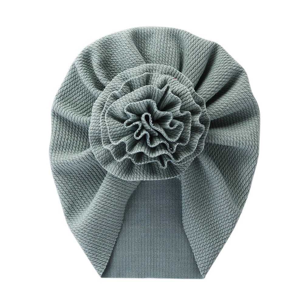 Flower Ribbed Turban Baby Hats