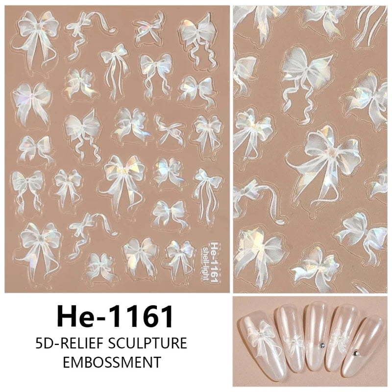 3 D White Bow knot Flower Nail Art Sticker
