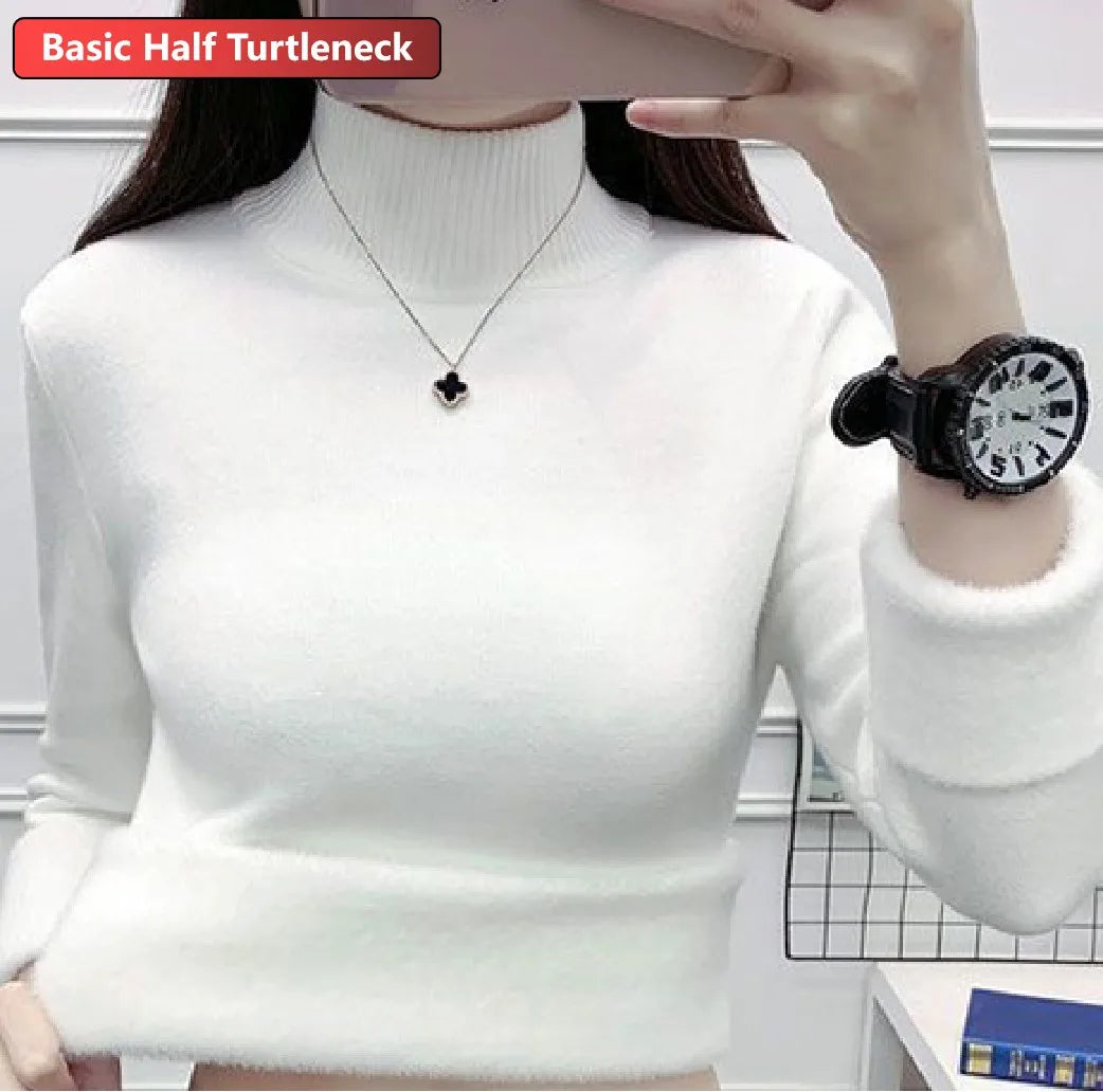 Women Elegant Thicken Velvet Lined Warm Knitted Top